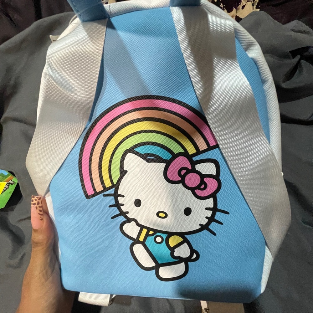 White Backpack with Rainbow and Cute Face